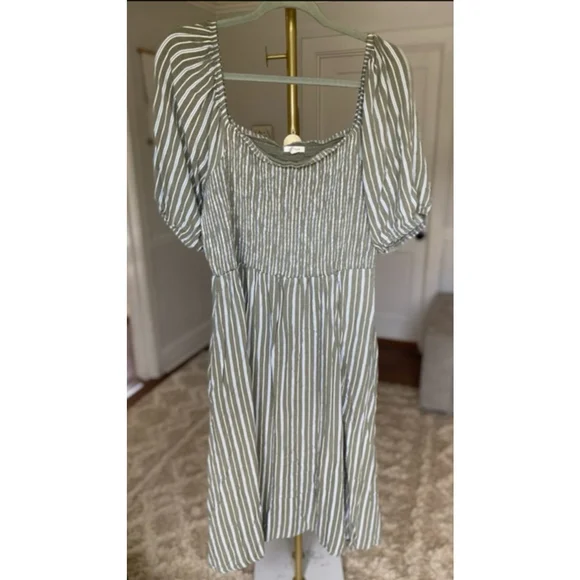 Maurices Smocked Maxi Dress Puff Sleeve Green White Stripe Boho Cottagecore XXL - Picture 2 of 8